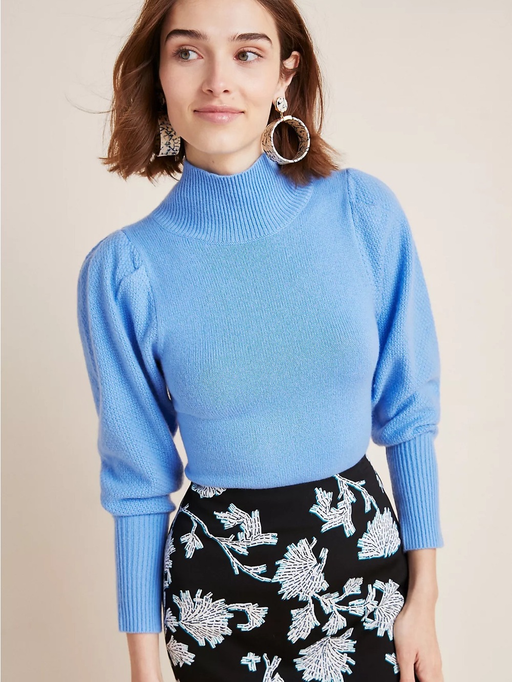 Diane Von Furstenberg Sky Blue Puff-Sleeve Mock Neck Sweater - 80% OFF MSRP!!!